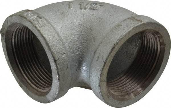 Made in USA - Class 150, 1-1/2" Galvanized Pipe 90° Elbow - Threaded, Malleable Iron - Benchmark Tooling
