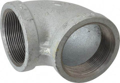 Made in USA - Class 150, 2" Galvanized Pipe 90° Elbow - Threaded, Malleable Iron - Benchmark Tooling