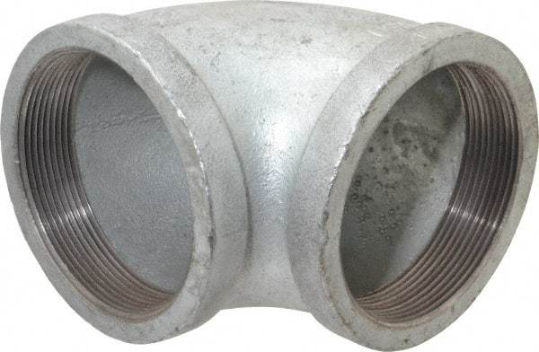 Made in USA - Class 150, 4" Galvanized Pipe 90° Elbow - Threaded, Malleable Iron - Benchmark Tooling