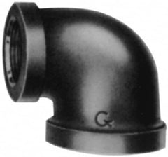 Made in USA - Size 2-1/2 x 1-1/2", Class 150, Malleable Iron Black Pipe 90° Elbow - 300 psi, Threaded End Connection - Benchmark Tooling