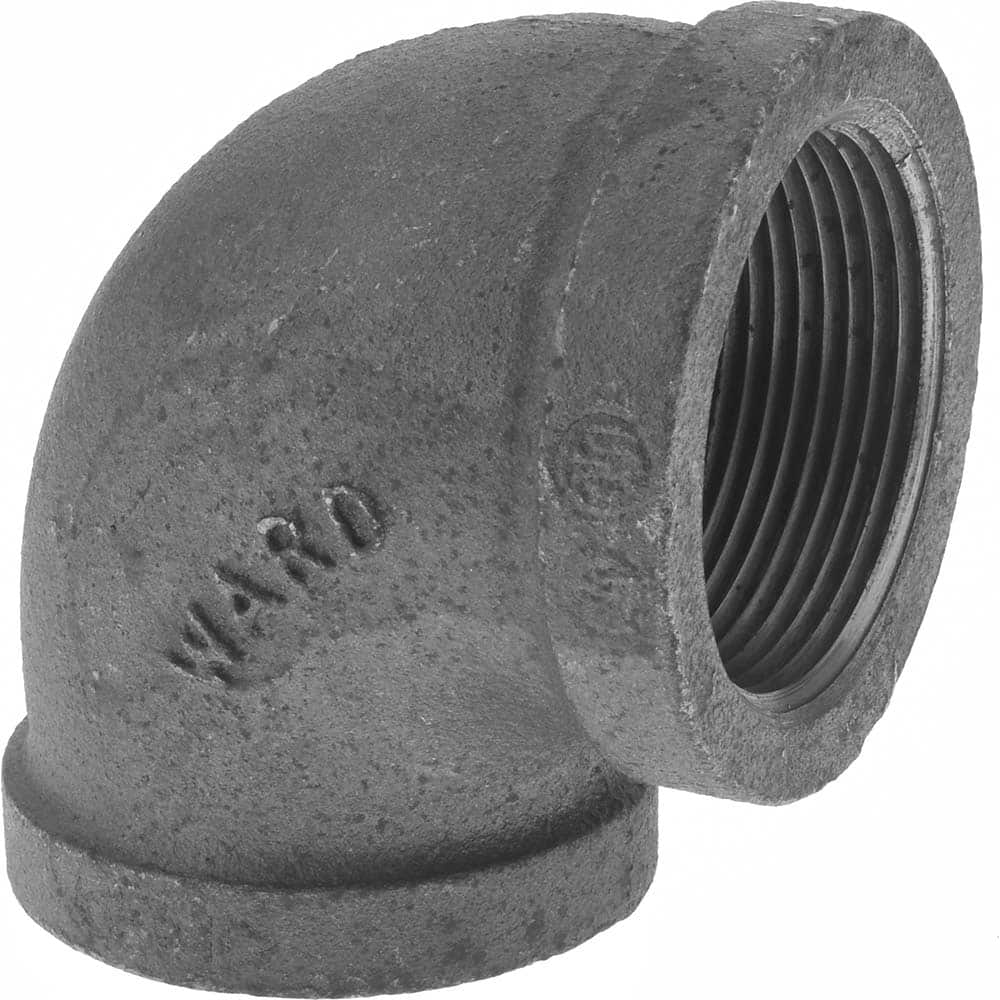 Black 90 ° Elbow: 1-1/2 x 1-1/4″, 150 psi, Threaded Malleable Iron, Black Finish, Class 150