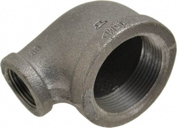 Made in USA - Size 1-1/2 x 3/4", Class 150, Malleable Iron Black Pipe Reducing Elbow - 150 psi, Threaded End Connection - Benchmark Tooling