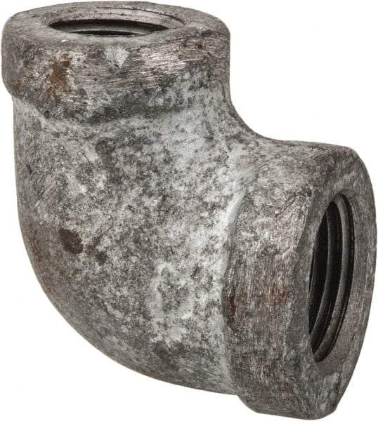 Made in USA - Class 150, 3/8 x 1/4" Galvanized Pipe Reducing Elbow - Threaded, Malleable Iron - Benchmark Tooling