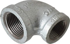 Made in USA - Class 150, 1 x 3/4" Galvanized Pipe Reducing Elbow - Threaded, Malleable Iron - Benchmark Tooling
