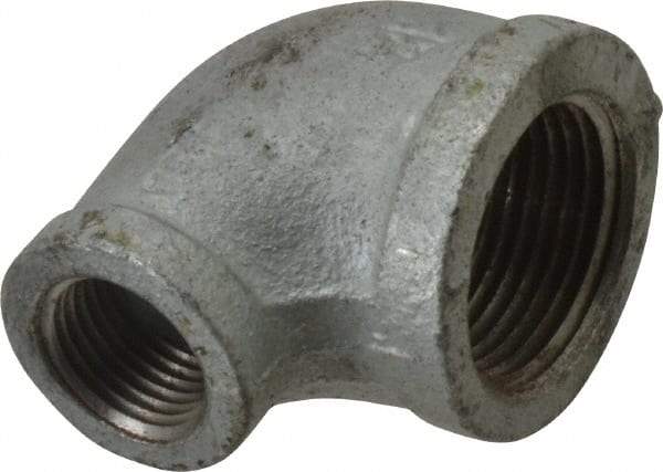 Made in USA - Class 150, 1 x 1/2" Galvanized Pipe Reducing Elbow - Threaded, Malleable Iron - Benchmark Tooling