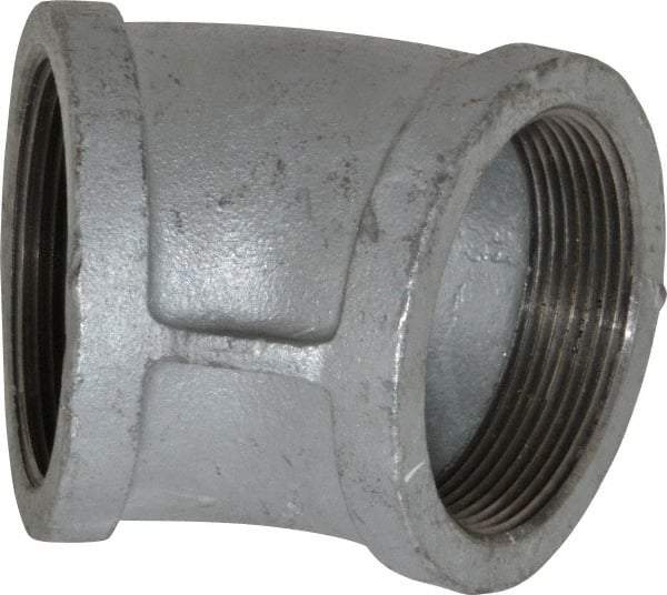 Made in USA - Class 150, 3" Galvanized Pipe 45° Elbow - Threaded, Malleable Iron - Benchmark Tooling