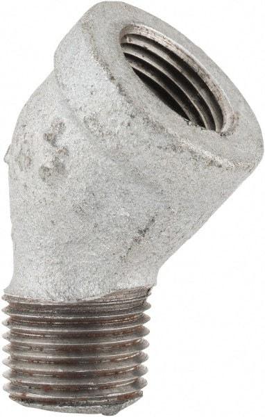 Made in USA - Class 150, 1/2" Galvanized Pipe 45° Street Elbow - Threaded, Malleable Iron - Benchmark Tooling
