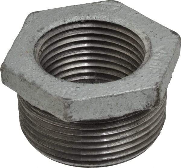 Made in USA - Class 150, 1-1/4 x 1" Galvanized Pipe Hex Bushing - Threaded, Malleable Iron - Benchmark Tooling