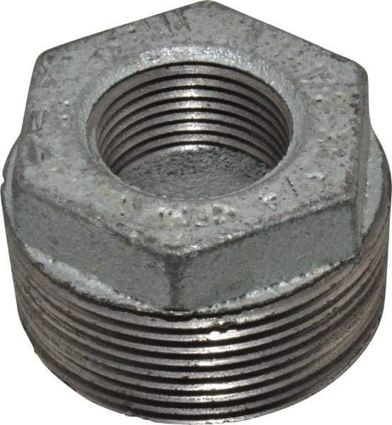 Made in USA - Class 150, 1-1/2 x 3/4" Galvanized Pipe Hex Bushing - Threaded, Malleable Iron - Benchmark Tooling