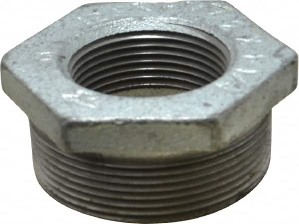Made in USA - Class 150, 2 x 1-1/4" Galvanized Pipe Hex Bushing - Threaded, Malleable Iron - Benchmark Tooling