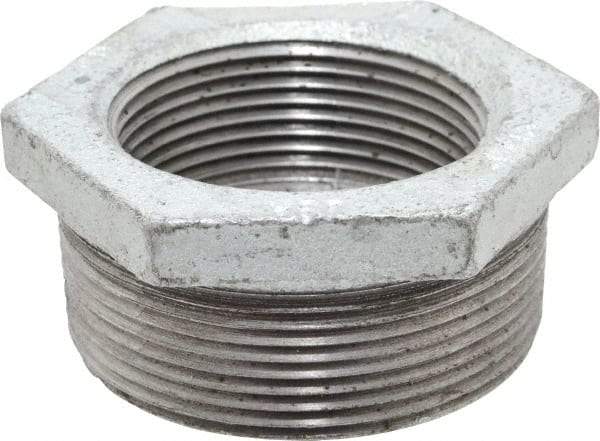 Made in USA - Class 150, 2 x 1-1/2" Galvanized Pipe Hex Bushing - Threaded, Malleable Iron - Benchmark Tooling