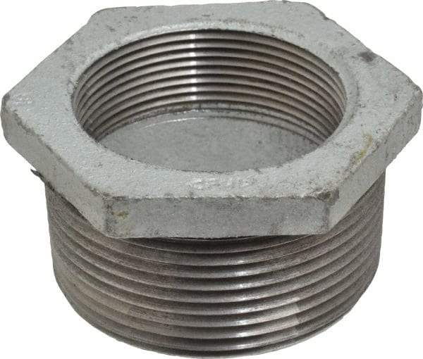 Made in USA - Class 150, 2-1/2 x 2" Galvanized Pipe Hex Bushing - Threaded, Malleable Iron - Benchmark Tooling