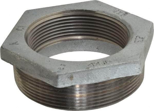 Made in USA - Class 150, 4 x 3" Galvanized Pipe Hex Bushing - Threaded, Malleable Iron - Benchmark Tooling