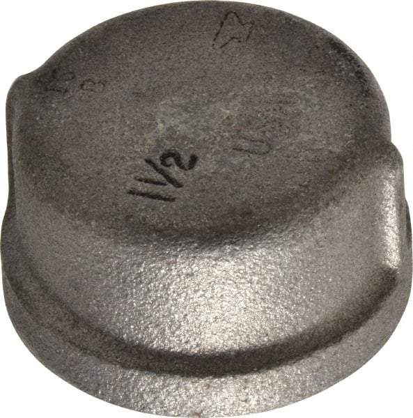 Made in USA - Size 1-1/2", Class 150, Malleable Iron Black Pipe End Cap - 150 psi, Threaded End Connection - Benchmark Tooling