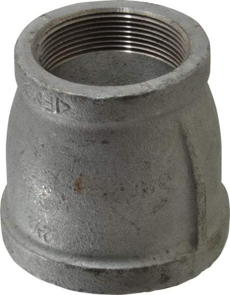 Made in USA - Class 150, 2-1/2 x 2" Galvanized Pipe Reducing Coupling - Threaded, Malleable Iron - Benchmark Tooling