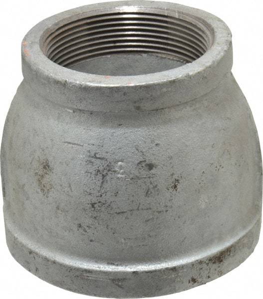 Made in USA - Class 150, 4 x 3" Galvanized Pipe Reducing Coupling - Threaded, Malleable Iron - Benchmark Tooling