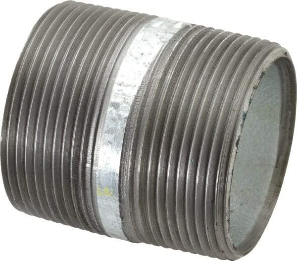 Made in USA - Schedule 40, 2-1/2 x 3" Galvanized Pipe Nipple - Threaded Steel - Benchmark Tooling