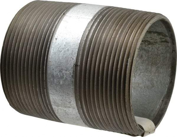 Made in USA - Schedule 40, 3 x 4" Galvanized Pipe Nipple - Threaded Steel - Benchmark Tooling