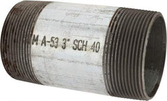 Made in USA - Schedule 40, 3 x 6" Galvanized Pipe Nipple - Threaded Steel - Benchmark Tooling
