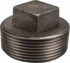Made in USA - Size 2-1/2", Class 150, Malleable Iron Black Pipe Square Plug - 150 psi, Threaded End Connection - Benchmark Tooling