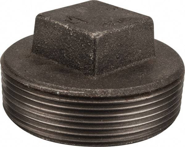 Made in USA - Size 3", Class 150, Malleable Iron Black Pipe Square Plug - 150 psi, Threaded End Connection - Benchmark Tooling