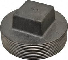 Made in USA - Size 4", Class 150, Malleable Iron Black Pipe Square Plug - 150 psi, Threaded End Connection - Benchmark Tooling