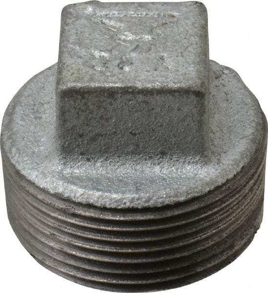 Made in USA - Class 150, 1-1/4" Galvanized Pipe Square Plug - Threaded, Malleable Iron - Benchmark Tooling