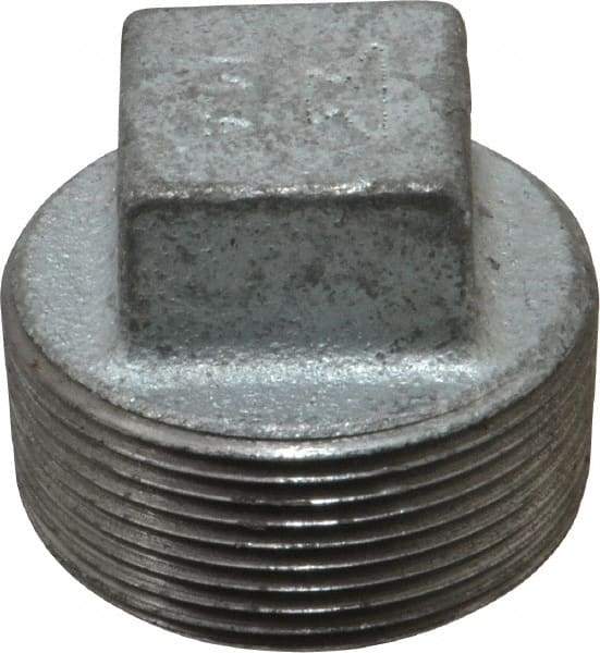 Made in USA - Class 150, 1-1/2" Galvanized Pipe Square Plug - Threaded, Malleable Iron - Benchmark Tooling