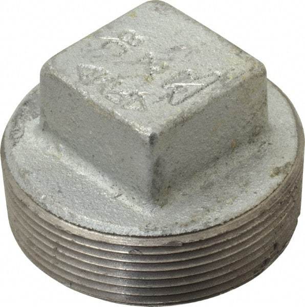 Made in USA - Class 150, 2" Galvanized Pipe Square Plug - Threaded, Malleable Iron - Benchmark Tooling