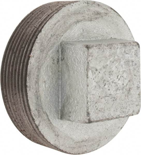 Made in USA - Class 150, 3" Galvanized Pipe Square Plug - Threaded, Malleable Iron - Benchmark Tooling