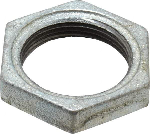 Made in USA - Class 150, 1-1/4" Galvanized Pipe Hex Locknut - Threaded, Malleable Iron - Benchmark Tooling