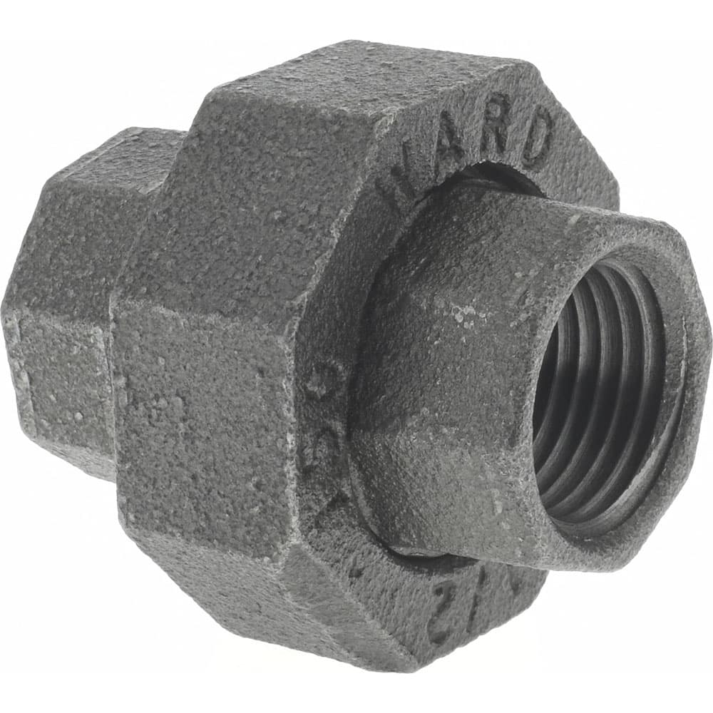 Black Union: 1/2″, 150 psi, Threaded Malleable Iron, Black Finish, Class 150