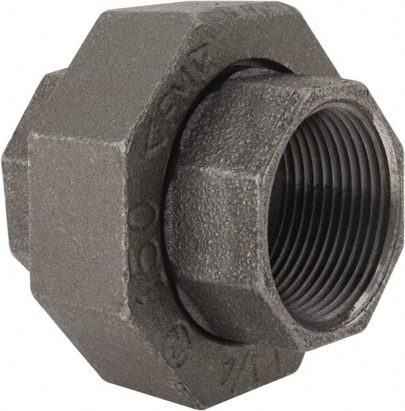 Made in USA - Size 1-1/4", Class 150, Malleable Iron Black Pipe Union - 150 psi, Threaded End Connection - Benchmark Tooling