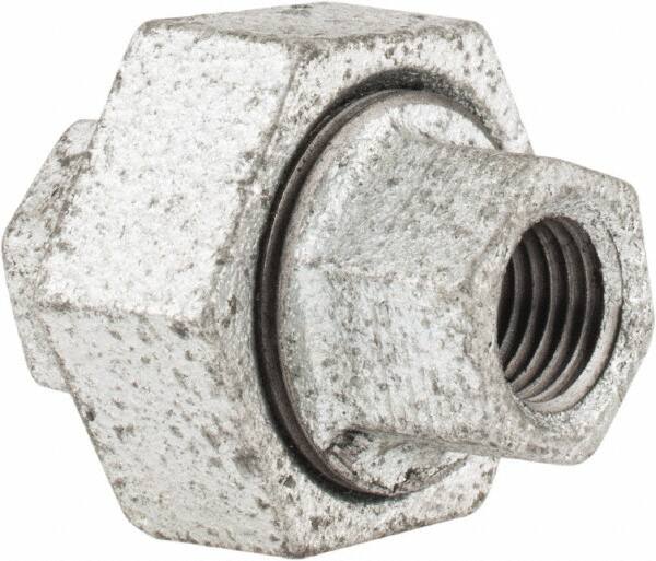 Made in USA - Class 150, 1/4" Galvanized Pipe Union - Threaded, Malleable Iron - Benchmark Tooling