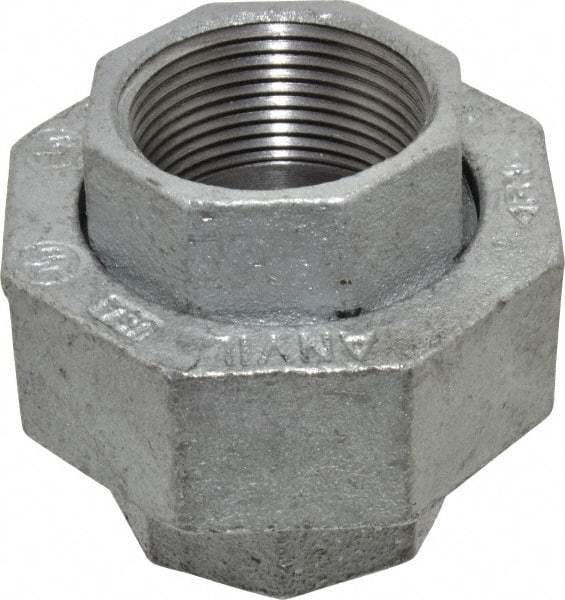 Made in USA - Class 150, 1-1/4" Galvanized Pipe Union - Threaded, Malleable Iron - Benchmark Tooling