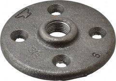 Made in USA - 3/8" Pipe, 3" OD, 5/8" Hub Length, Black Floor Pipe Flange - 2" Across Bolt Hole Centers, 1/4" Bolt Hole, 150 psi, Class 150 - Benchmark Tooling