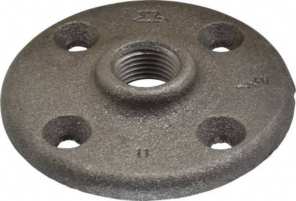 Made in USA - 1/2" Pipe, 3" OD, 5/8" Hub Length, Black Floor Pipe Flange - 2.1" Across Bolt Hole Centers, 1/4" Bolt Hole, 150 psi, Class 150 - Benchmark Tooling