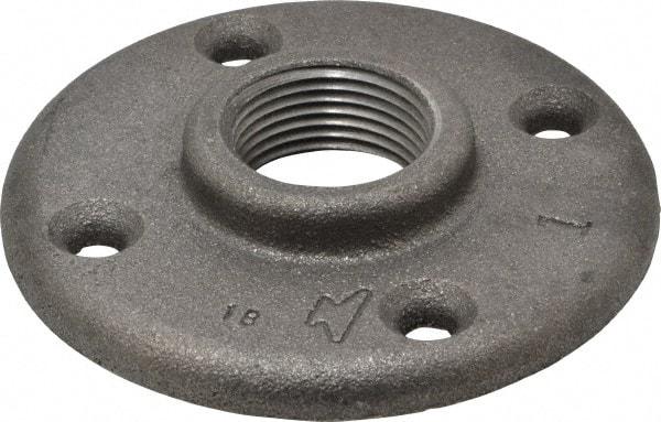 Made in USA - 1" Pipe, 4" OD, 11/16" Hub Length, Black Floor Pipe Flange - 3" Across Bolt Hole Centers, 1/4" Bolt Hole, 150 psi, Class 150 - Benchmark Tooling