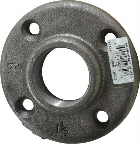Made in USA - 1-1/2" Pipe, 4-1/2" OD, 7/8" Hub Length, Black Floor Pipe Flange - 3-1/2" Across Bolt Hole Centers, 5/16" Bolt Hole, 150 psi, Class 150 - Benchmark Tooling