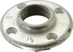 Made in USA - 1-1/2" Pipe, 4-1/2" OD, 7/8" Hub Length, Galvanized Floor Pipe Flange - 3-1/2" Across Bolt Hole Centers, 5/16" Bolt Hole, 150 psi, Class 150 - Benchmark Tooling