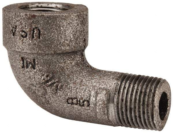 Made in USA - Size 3/8", Class 300, Malleable Iron Black Pipe 90° Street Elbow - 300 psi, Threaded End Connection - Benchmark Tooling