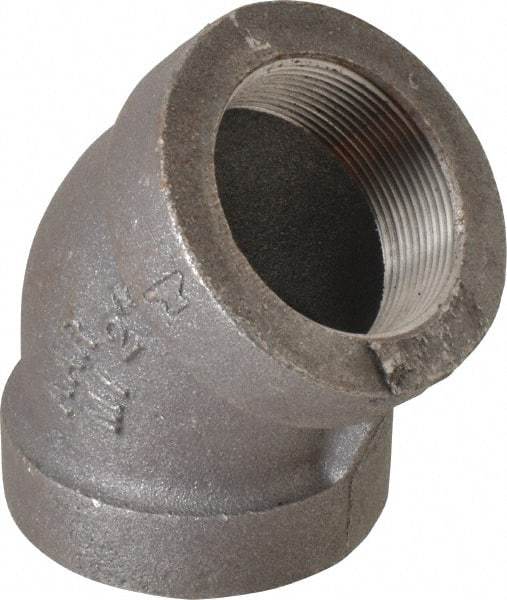 Made in USA - Size 2", Class 300, Malleable Iron Black Pipe 45° Elbow - 300 psi, Threaded End Connection - Benchmark Tooling