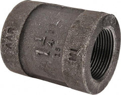 Made in USA - Size 1-1/4", Class 300, Malleable Iron Black Pipe Coupling - 300 psi, Threaded End Connection - Benchmark Tooling