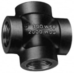 Made in USA - Size 2-1/2", Class 3,000, Steel Black Pipe Cross - 3,000 psi, Socket Weld End Connection - Benchmark Tooling