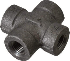 Made in USA - Size 1/4", Class 300, Malleable Iron Black Pipe Cross - 300 psi, Threaded End Connection - Benchmark Tooling