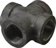 Made in USA - Size 1-1/2", Class 300, Malleable Iron Black Pipe Cross - 300 psi, Threaded End Connection - Benchmark Tooling