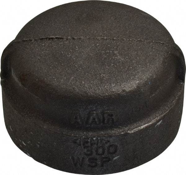 Made in USA - Size 1-1/2", Class 300, Malleable Iron Black Pipe End Cap - 300 psi, Threaded End Connection - Benchmark Tooling