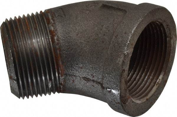 Made in USA - Size 1-1/4", Class 150, Malleable Iron Black Pipe 45° Street Elbow - 150 psi, Threaded End Connection - Benchmark Tooling