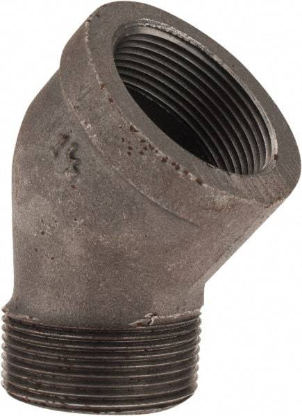 Made in USA - Size 1-1/2", Class 150, Malleable Iron Black Pipe 45° Street Elbow - 150 psi, Threaded End Connection - Benchmark Tooling