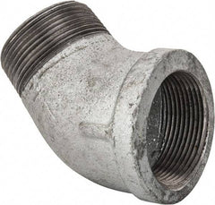 Made in USA - Class 150, 1-1/2" Galvanized Pipe 45° Street Elbow - Threaded, Malleable Iron - Benchmark Tooling